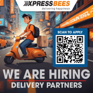 xpressbees delivery boy with a parcel, ready to start his route